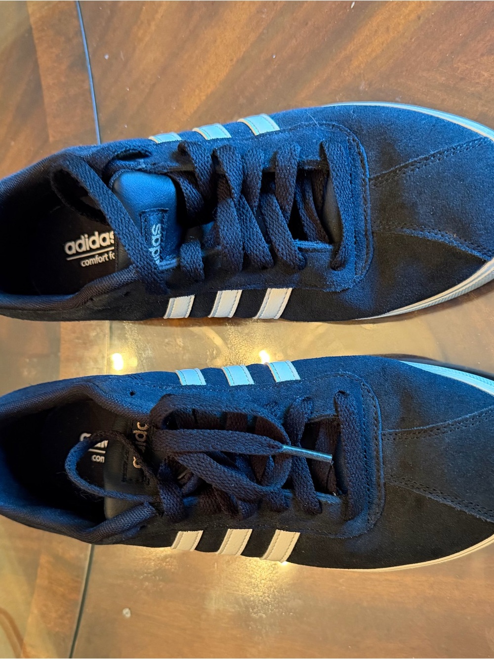 Adidas womens Blue Suede Sneakers with White Stripes